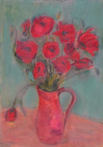 Bouquet aux coquelicots, oeuvre de Lyne Seybel, collection Fleurs & Bouquets, Huile, 46x33 cm