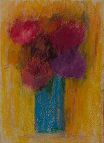 Bouquet au vase turquoise, oeuvre de Lyne Seybel, collection Fleurs & Bouquets, Pastel, 22x16 cm