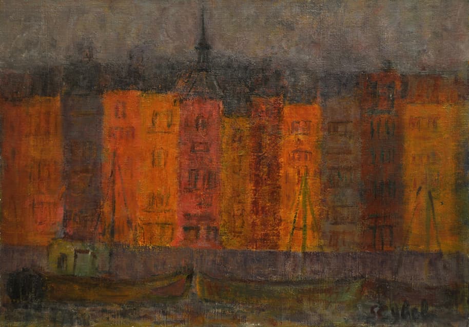 Honfleur couleurs du soir, oeuvre de Lyne Seybel, collection Marines, Huile, 46x65 cm
