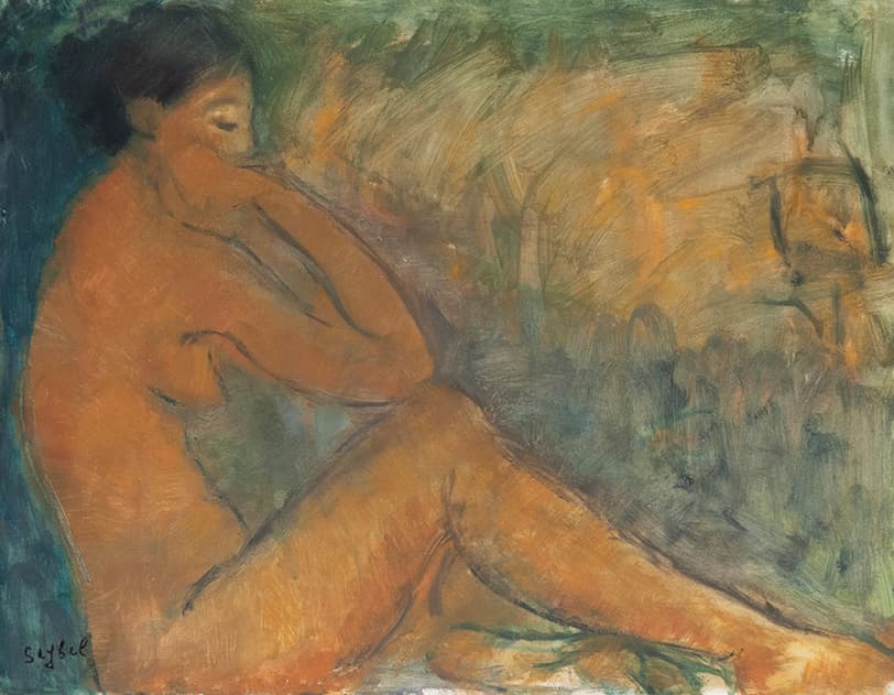 Jeune femme nue au soleil du soir, oeuvre de Lyne Seybel, collection Nus, Gouache, 50x64 cm