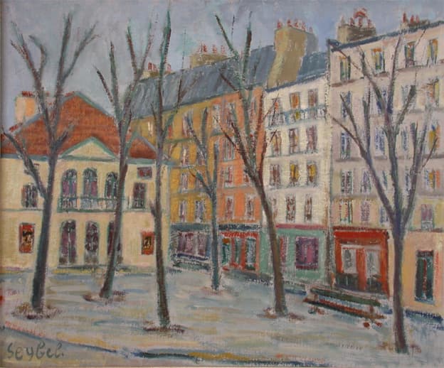 Montmartre Le petit théâtre, oeuvre de Lyne Seybel, collection Paris, Huile, 46x55 cm