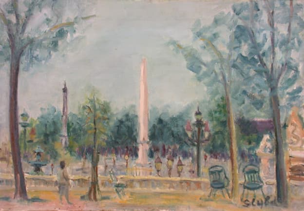 Place de la Concorde Jardin des Tuileries, oeuvre de Lyne Seybel, collection Paris, Huile, 38x55 cm
