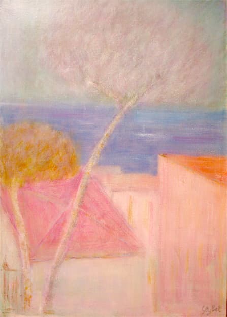Paysage d'Eze, oeuvre de Lyne Seybel, collection Paysages, Huile sur toile, 65x92 cm