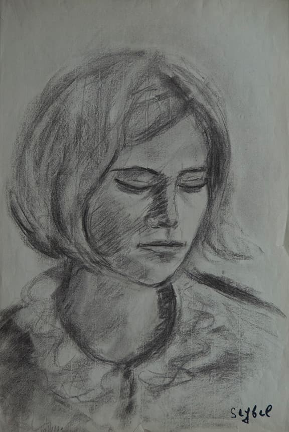 Jeune fille lisant, oeuvre de Lyne Seybel, collection Portraits, Fusain, 50x32 cm