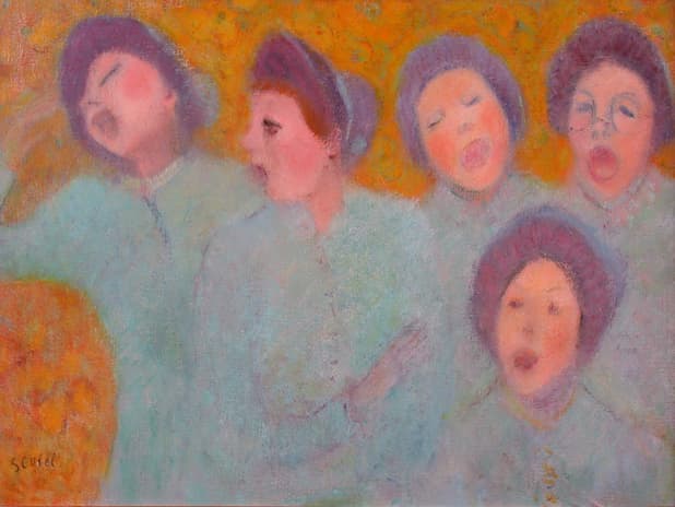 La chorale, oeuvre de Lyne Seybel, collection Scènes de genres, Huile, 65x92 cm