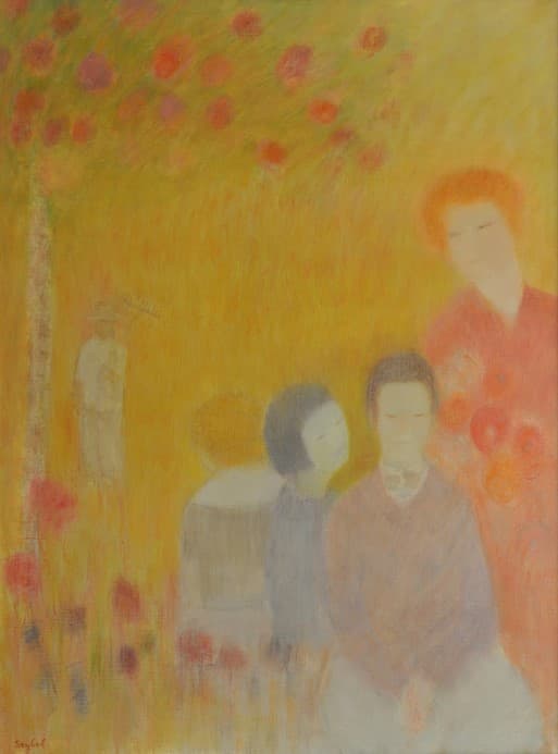 Un dimanche à la campagne, oeuvre de Lyne Seybel, collection Scènes de genres, Huile, 130x97 cm