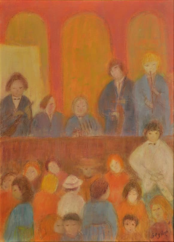 Musiciens à Venise, oeuvre de Lyne Seybel, collection Scènes de genres, Huile, 100x73 cm